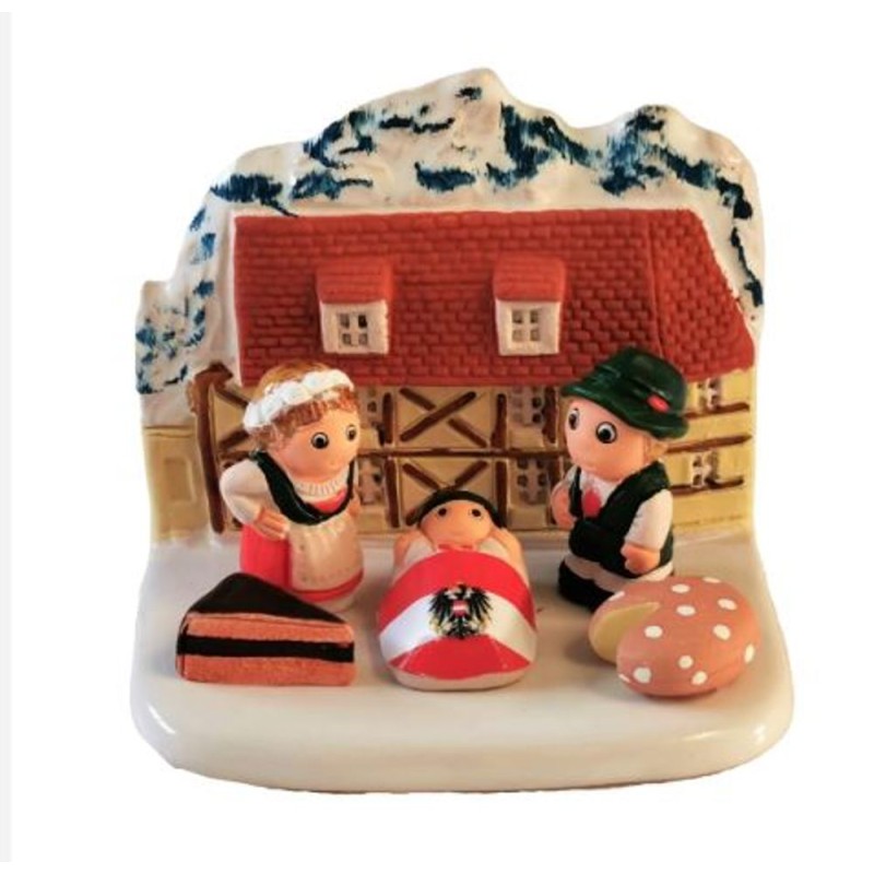 Kerststal keramisch blok - Oostenrijk 8X7CM