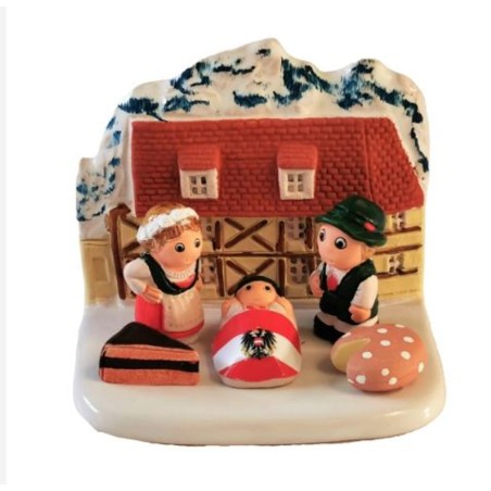 Kerststal keramisch blok - Oostenrijk 8X7CM