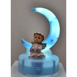 Lampe de chevet pour enfant Ange et Croissant de lune bleu (sur batterie) H:13cm PVC