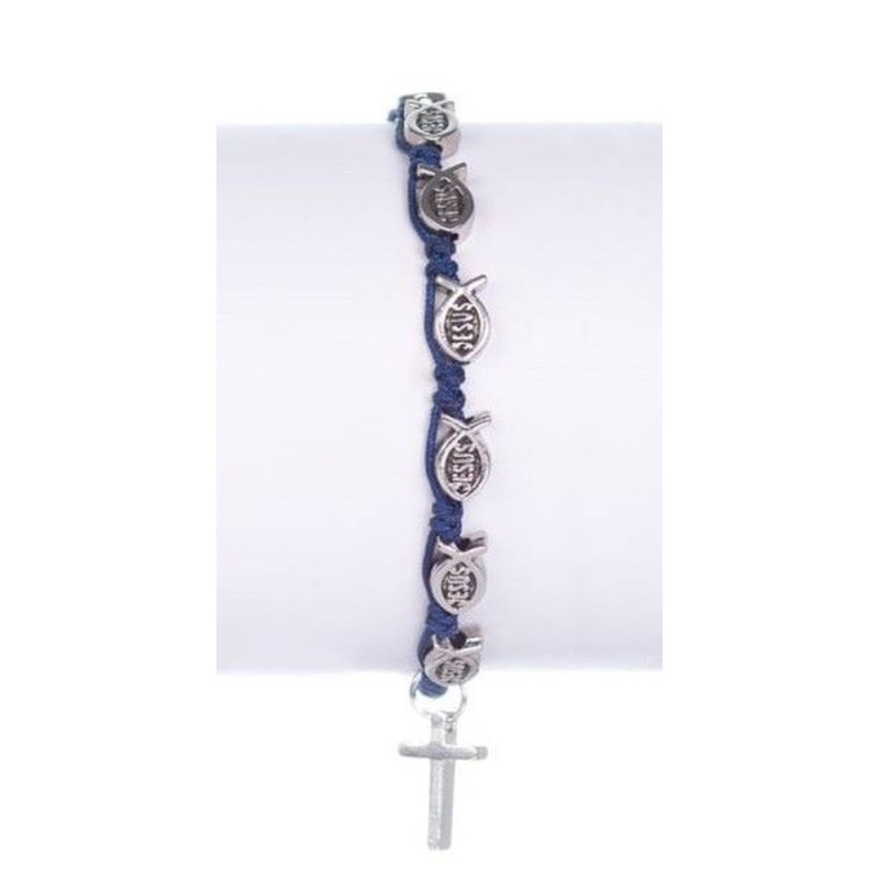 Armband Blue Touw Pearl Fish and Metallic Cross (Shambala-stijl) 