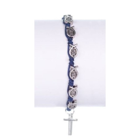Armband Blue Touw Pearl Fish and Metallic Cross (Shambala-stijl) 