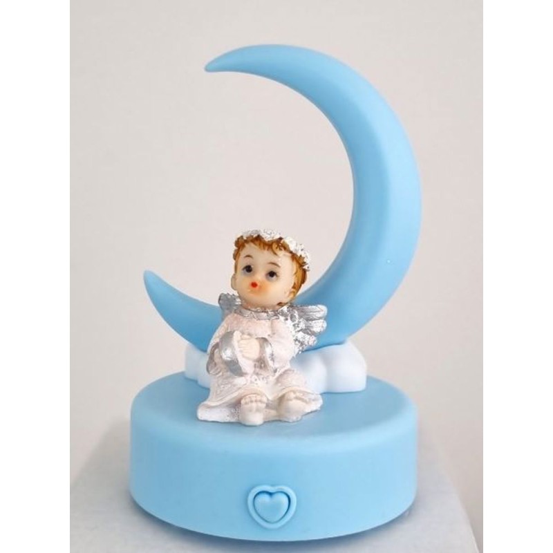 Lampe de chevet pour enfant Ange et Croissant de lune bleu (sur batterie) H:13cm PVC