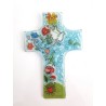 Croix en verre colombe et fleurs