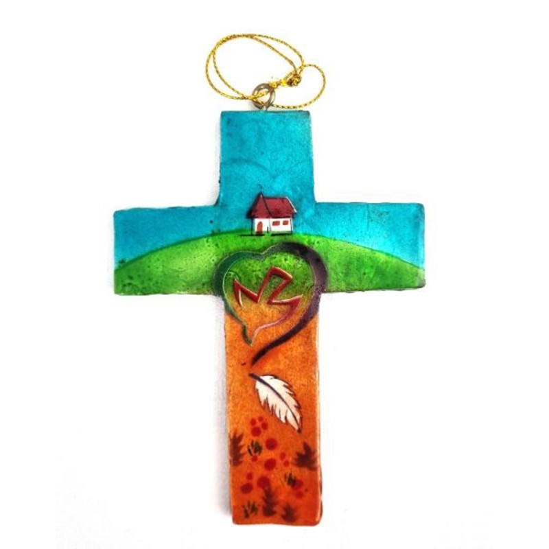 Croix nacrée sur bois