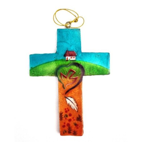 Croix nacrée sur bois