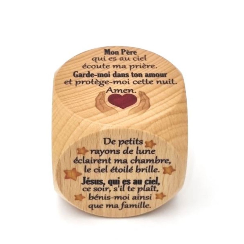 Dé de prière en bois de Hêtre 5x5cm Prière du soir
