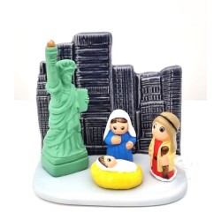 Kerststal keramische blok - New York 7x8 cm