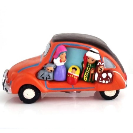 Crèche 2CV en terre cuite rouge