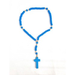 Chapelet en bois bleu sur corde