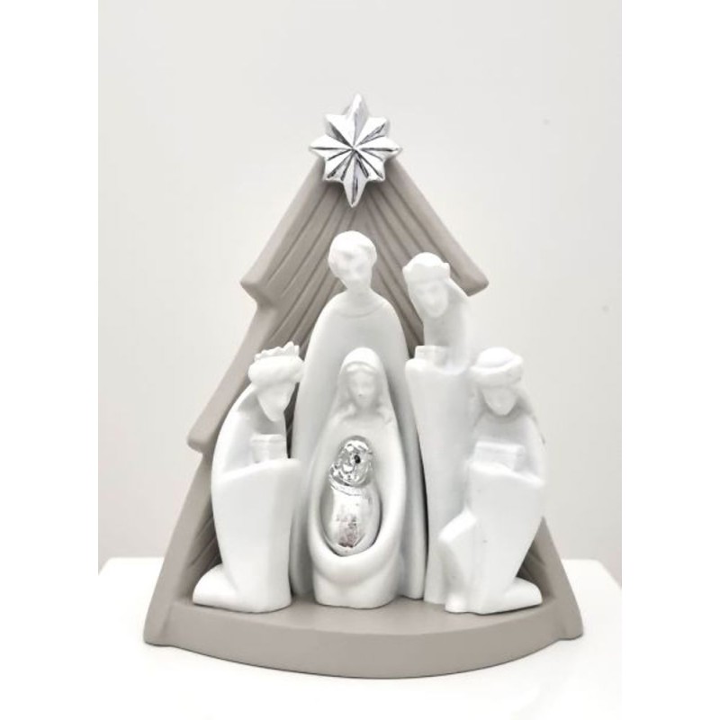 Statue Sainte Famille Stylisée dans sapin 18x14cm