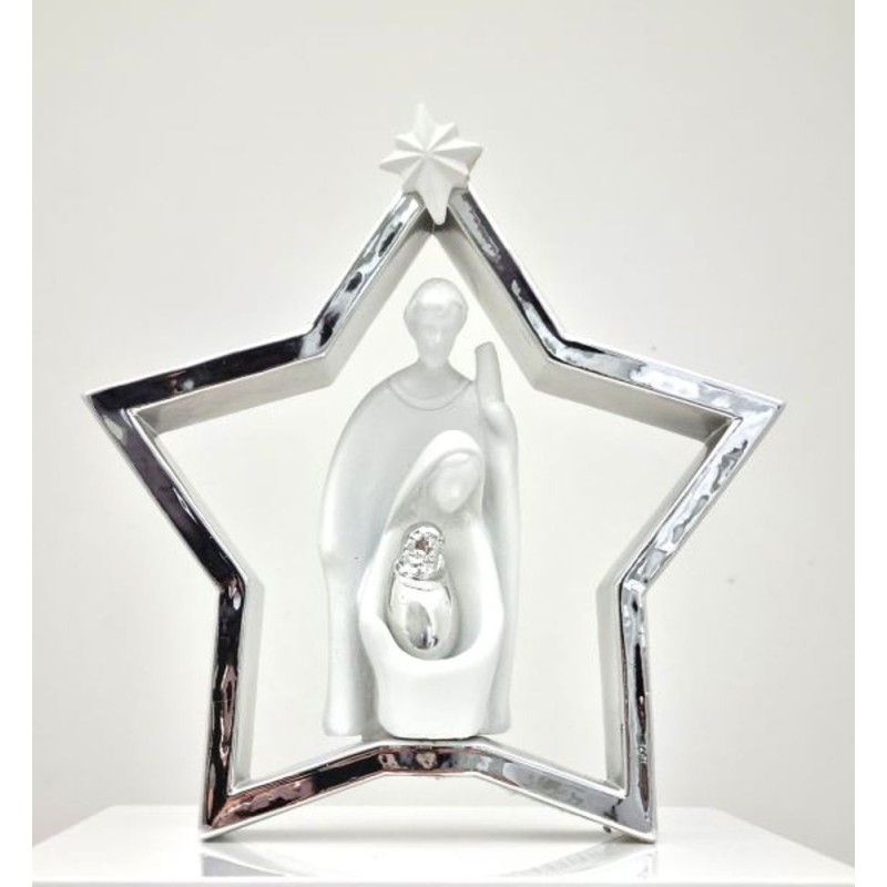 Statue van de Heilige Familie stileerd in chroomster 18x18 cm