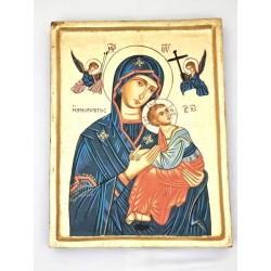 Icône dorée 21x27cm peint main Perpétuel secours bleue (ADB)