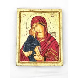 Icône dorée 16x20cm peint main Tendresse rouge