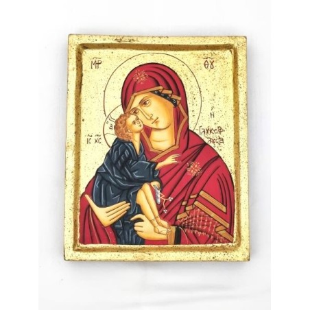 Icône dorée 16x20cm peint main Tendresse rouge