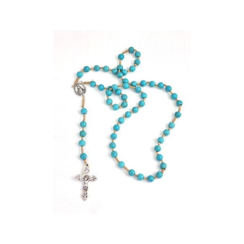 Chapelet sur corde 8mm en pierre - TURQUOISE