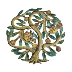 Arbre de vie Oiseaux et Quenette D:30cm métal coloré  (fabriqué à la main en Haïti)