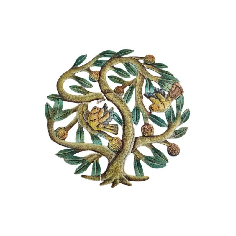 Arbre de vie Oiseaux et Quenette D:30cm métal coloré  (fabriqué à la main en Haïti)