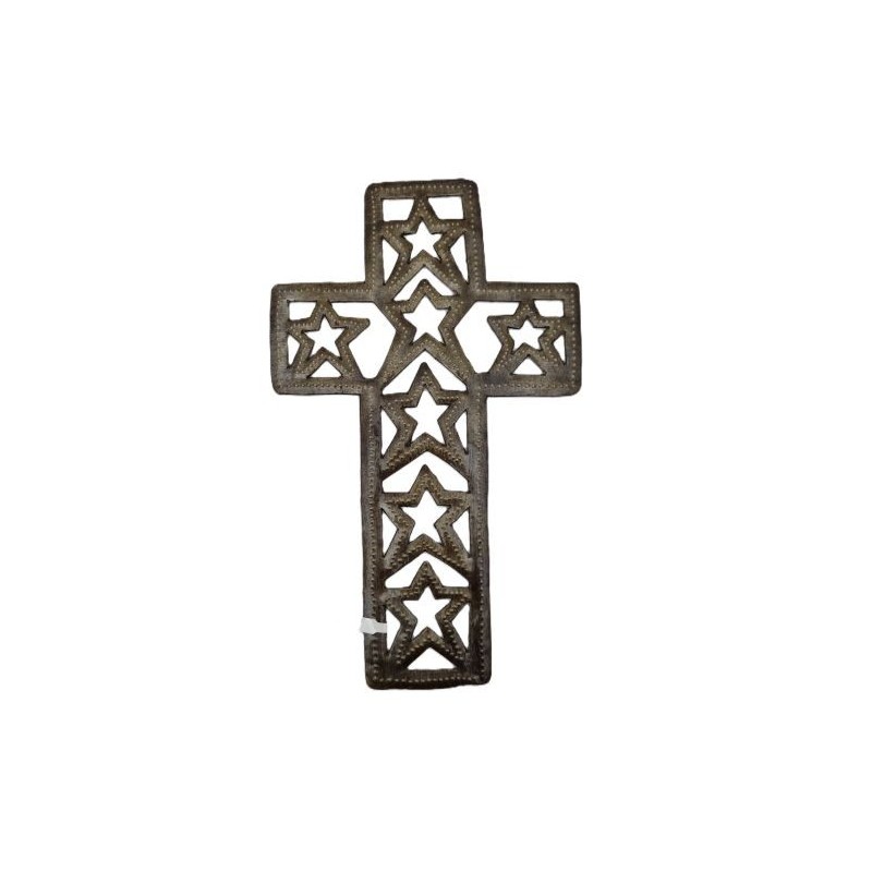 Croix étoilée métal 27x16.5cm (Fabriqué à la main en Haïti)