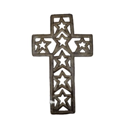 Croix étoilée métal 27x16.5cm (Fabriqué à la main en Haïti)