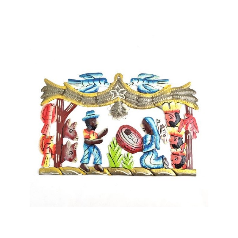 Crèche métal coloré 27x18.5cm (Fabriqué à la main en Haïti)