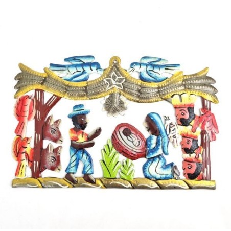 Crèche métal coloré 27x18.5cm (Fabriqué à la main en Haïti)