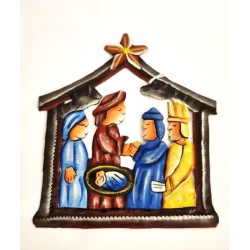 Crèche colorée en forme de maison (fabriqué à la main en Haïti) 10/13 cm