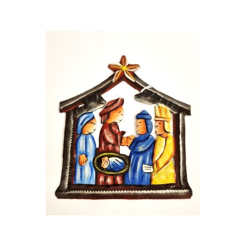 Kerststal gekleurde huisvormige (handgemaakte in Haïti) 10/13 cm