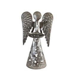 Engel met rozen metalen kandelaar 22cm (handgemaakt in Haïti)