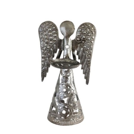 Engel met rozen metalen kandelaar 22cm (handgemaakt in Haïti)