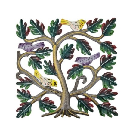 Arbre de vie carré couleur feuilles 20x20cm (fabriqué à la main en Haïti)