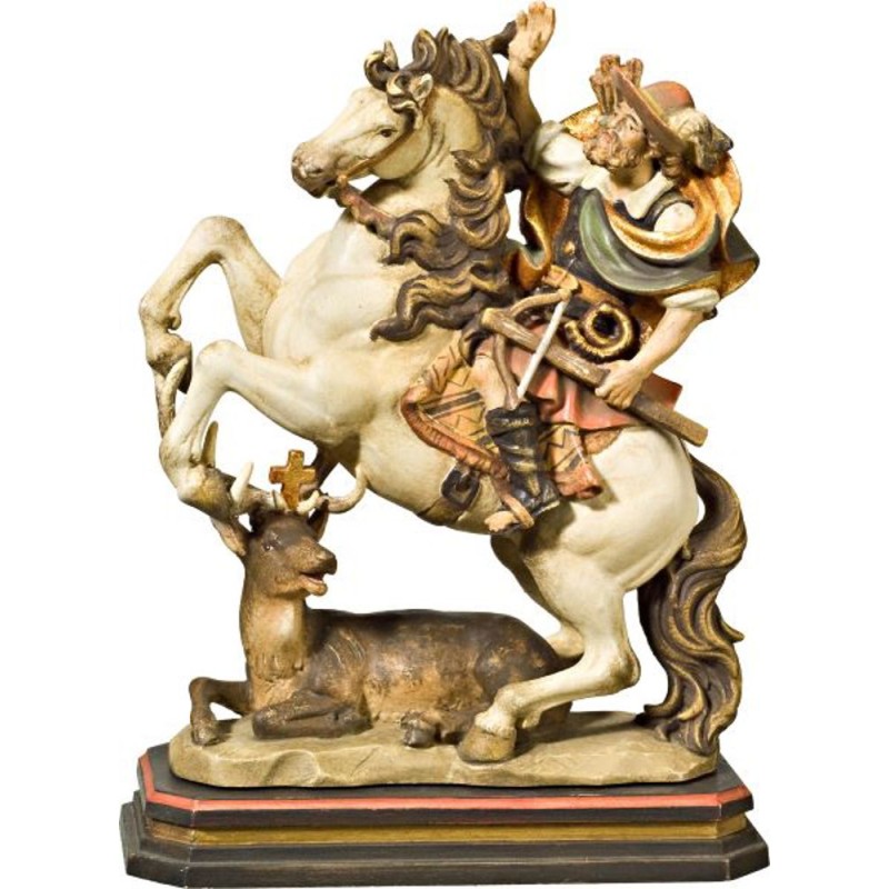 Statue St. Hubert à cheval 24cm bois coloré