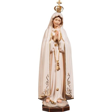 Statue de Notre Dame de Fatima couronnée en bois coloré. 17 cm