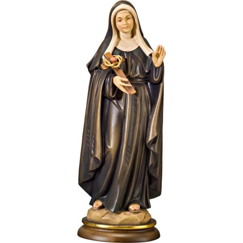 Statue Ste Rita avec croix et roses bois coloré 16cm