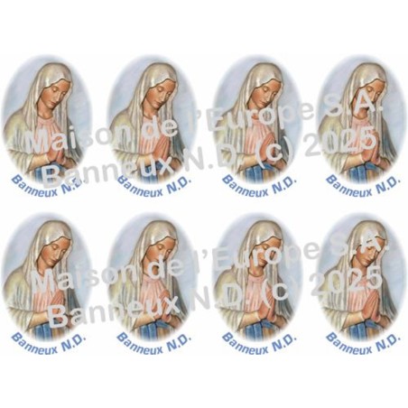 Banneux vierge priante ovale Stickers 8/A4 10x6.8 cm