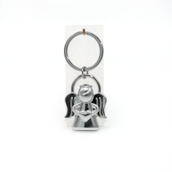 Porte-clés ange en métal argenté. 4 cm