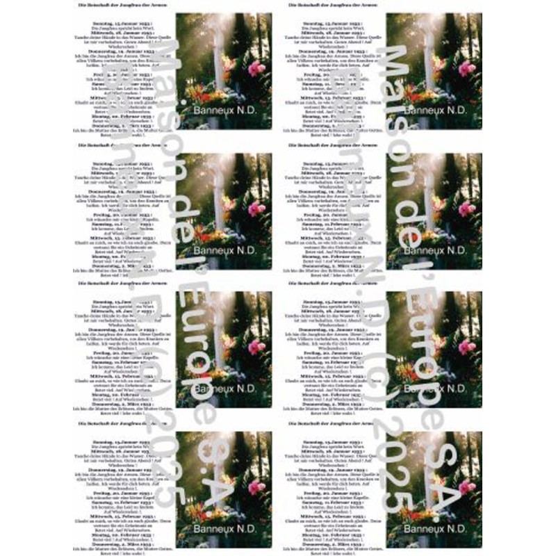 Banneux  message de la Vierge DE Stickers 8/A4 10x6.8 cm