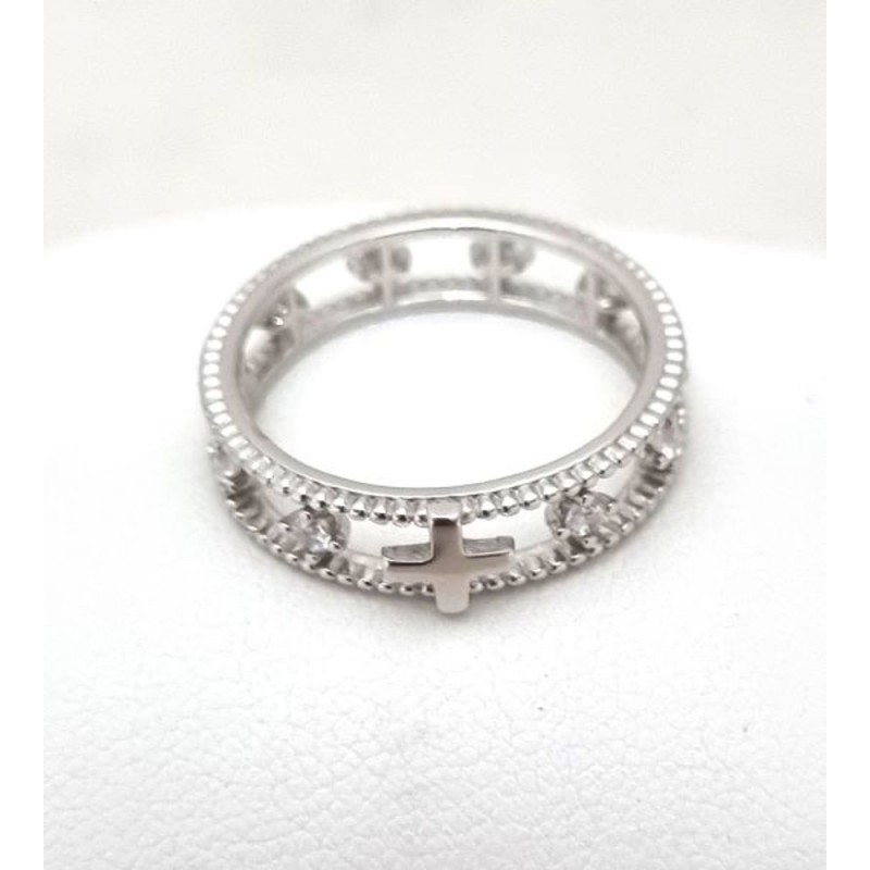 Bague double anneaux avec zircon et croix T 16 2.60gr