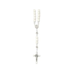 Chapelet Saint Benoit perle bois ovale blanche sur double chainage