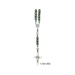Chapelet Saint Benoit perle bois ovale verte sur double chainage
