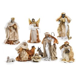Crèche 10 sujets 41cm résine et habits en tissus