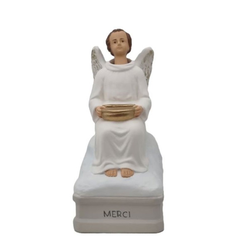 Ange quêteur 22cm résine blanc