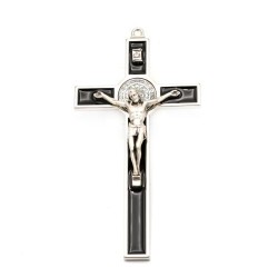 Sint-Benedictuskruis in metaal en zwart emaille.13,5cm
