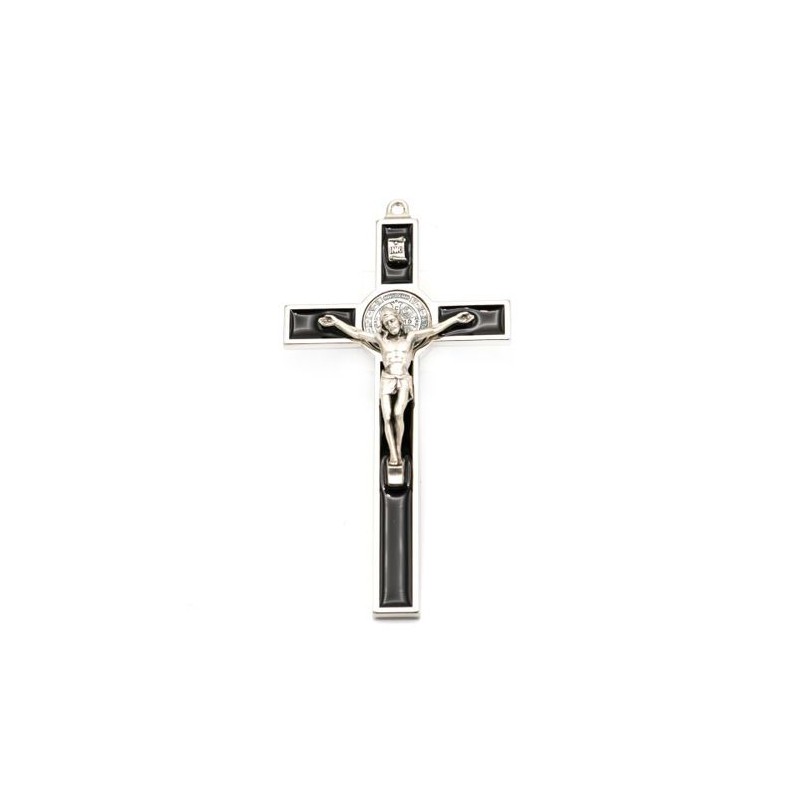 Sint-Benedictuskruis in metaal en zwart emaille.13,5cm