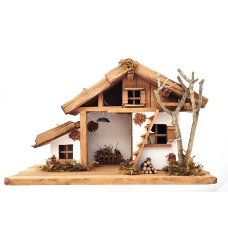 Etable crèche en bois MDF avec LED 39x23x19 cm