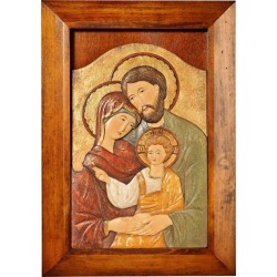 Icône Sainte Famille en bois d'érable sculpté coloré antik 30x21cm