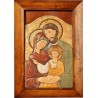 Heilige Familie icoon in antiek gekleurd gesneden esdoornhout 30x21cm