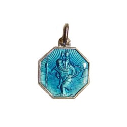Zilveren en e-mailmedaille 15 mm St Christopher