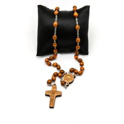 Chapelet du pape François en bois brun sur chaine