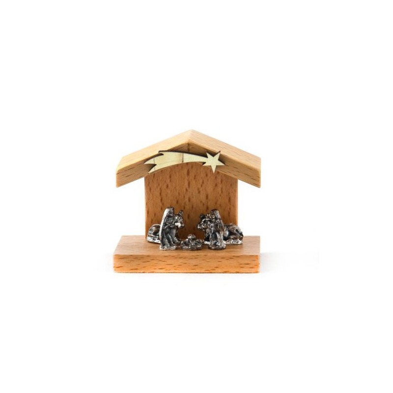 Mini crèche en bois clair. 4.5 cm
