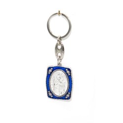 Porte-clés de Saint Christophe en métal et émail bleu